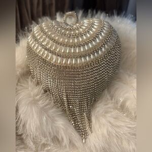 Elegant Silver Beaded Women's Bag